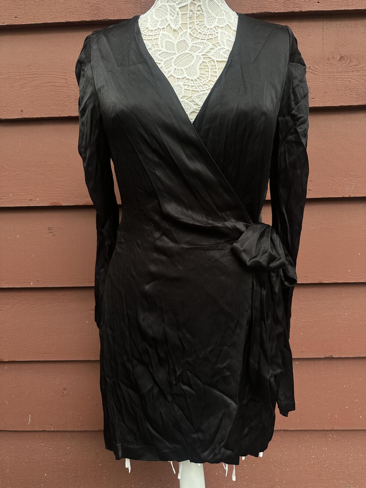 Socialite Black Viscose Wrap Dress Long Sleeve Mini Y2K Party Chic