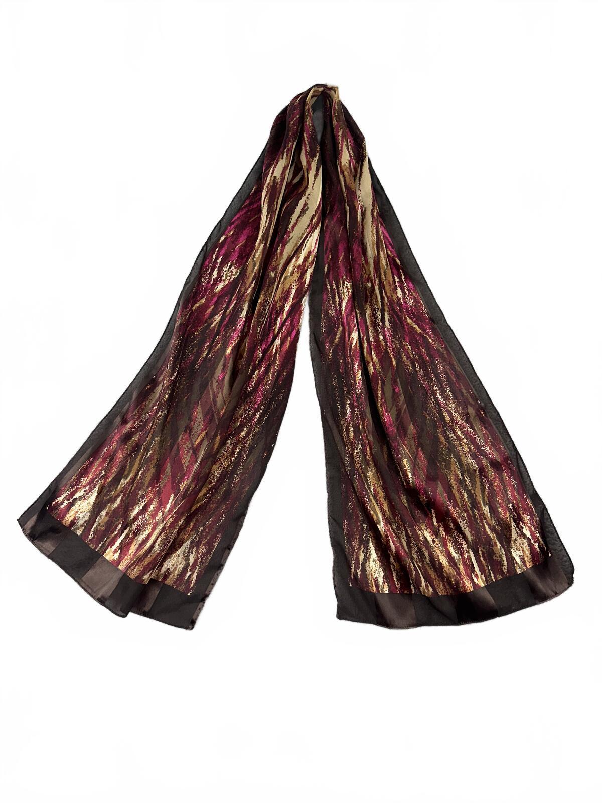 Metallic Abstract Scarf Wrap in Burgundy Gold and Black