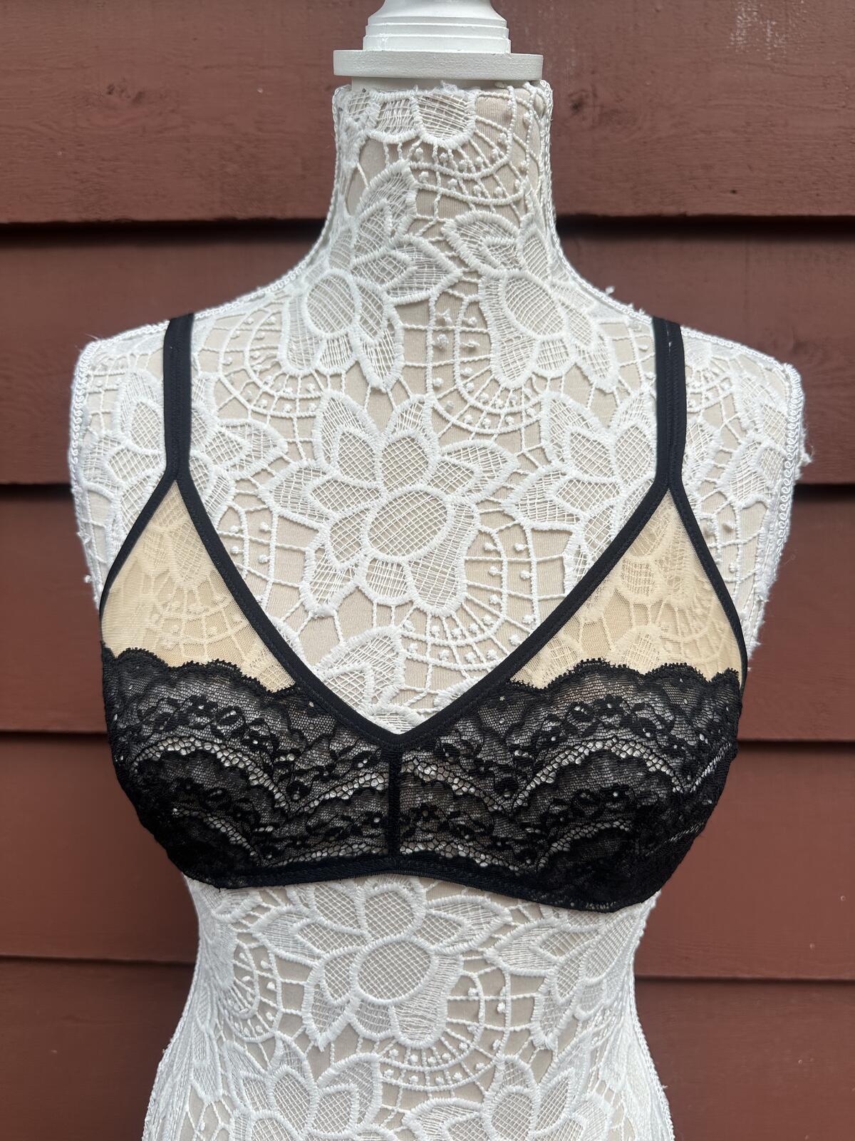 Cosabella Black and Nude Lace Bralette Y2K Coquette Feminine Sheer Floral