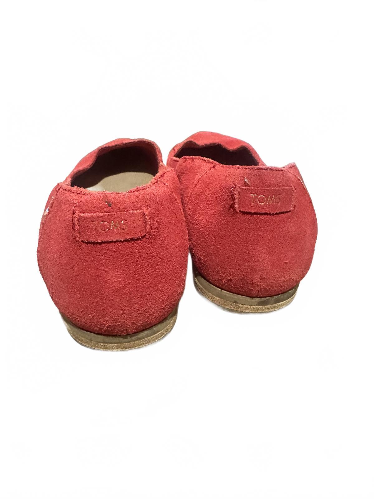 TOMS Red Suede Flats Casual Slip On Loafers