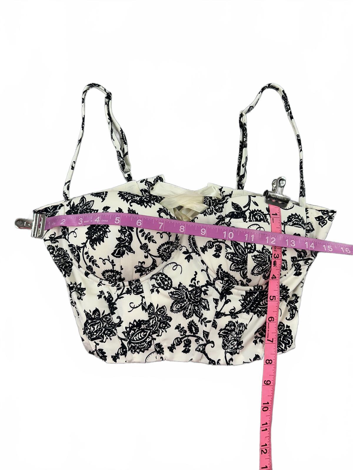 Y2K Fairycore Bustier Top Black Floral Lace Up Back Adjustable Straps