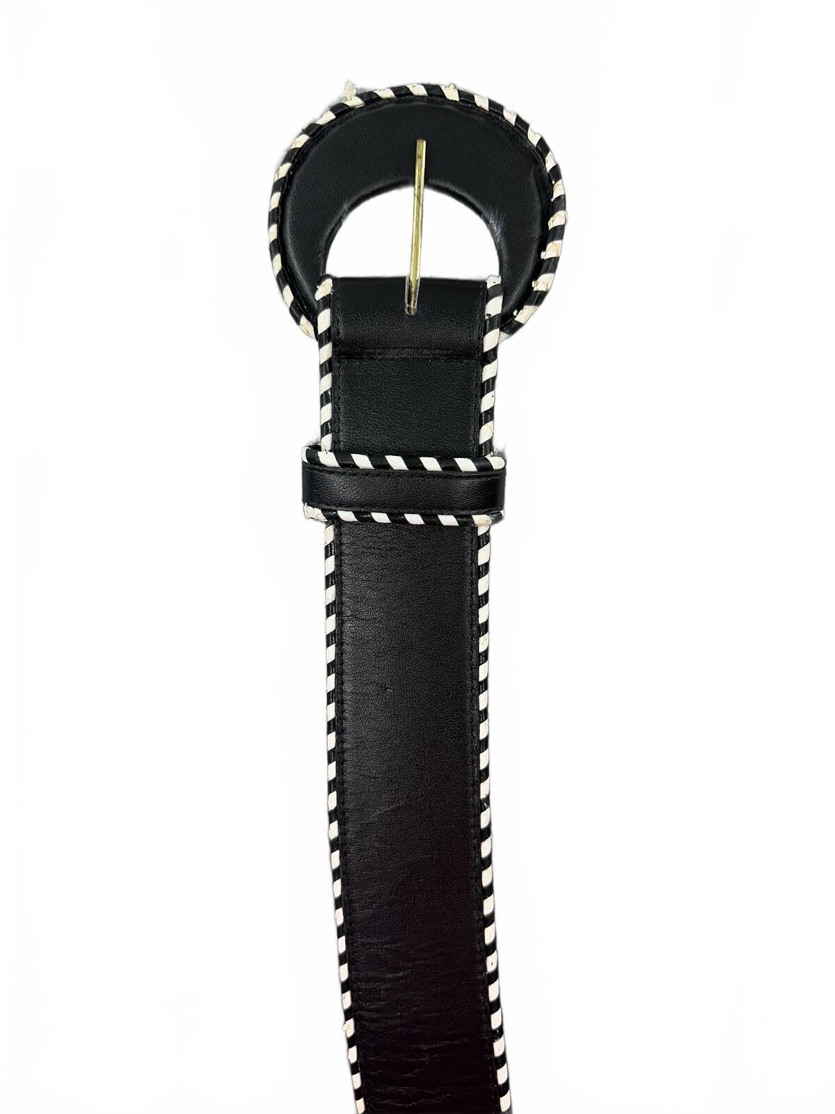Carlisle Black Statement Belt with White Braided Trim