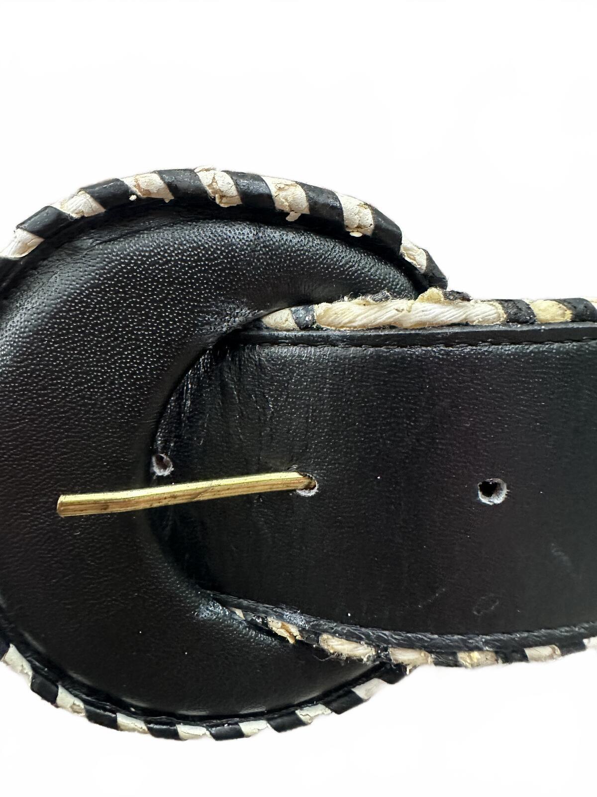 Carlisle Black Statement Belt with White Braided Trim