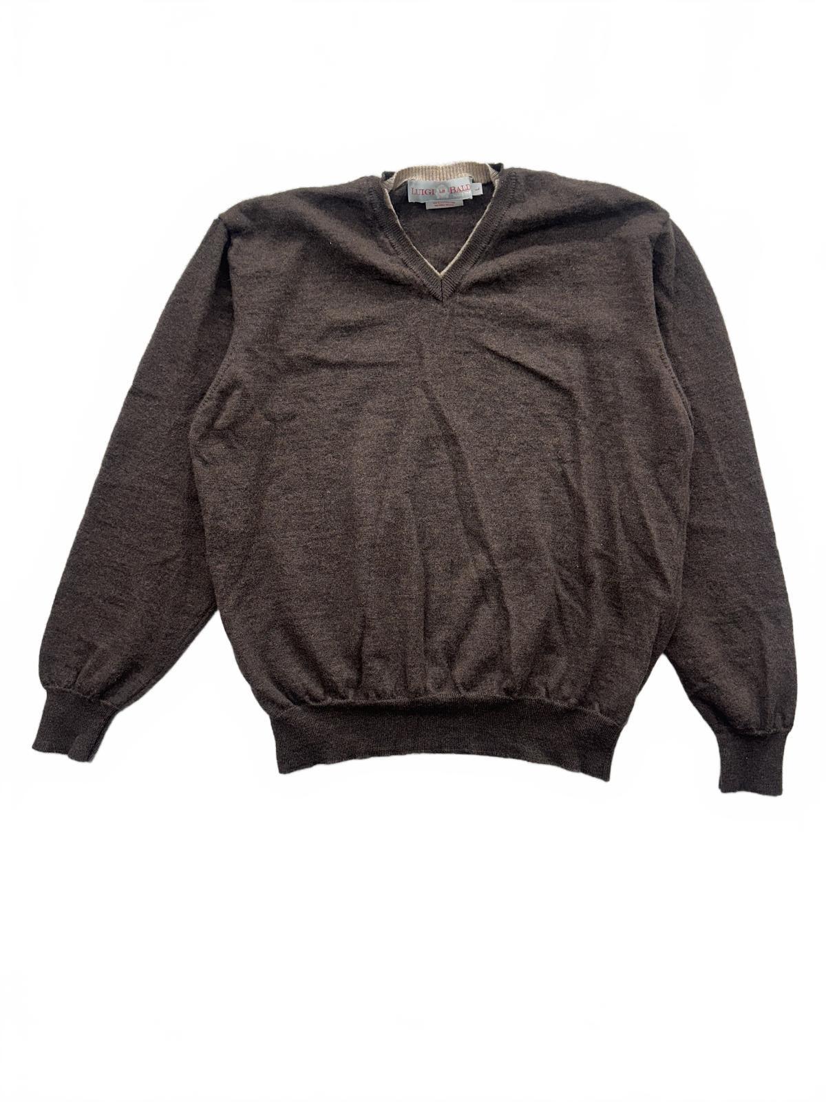Luigi Baldo Brown V Neck Sweater 100% Extra Fine Merino Wool Classic Fall
