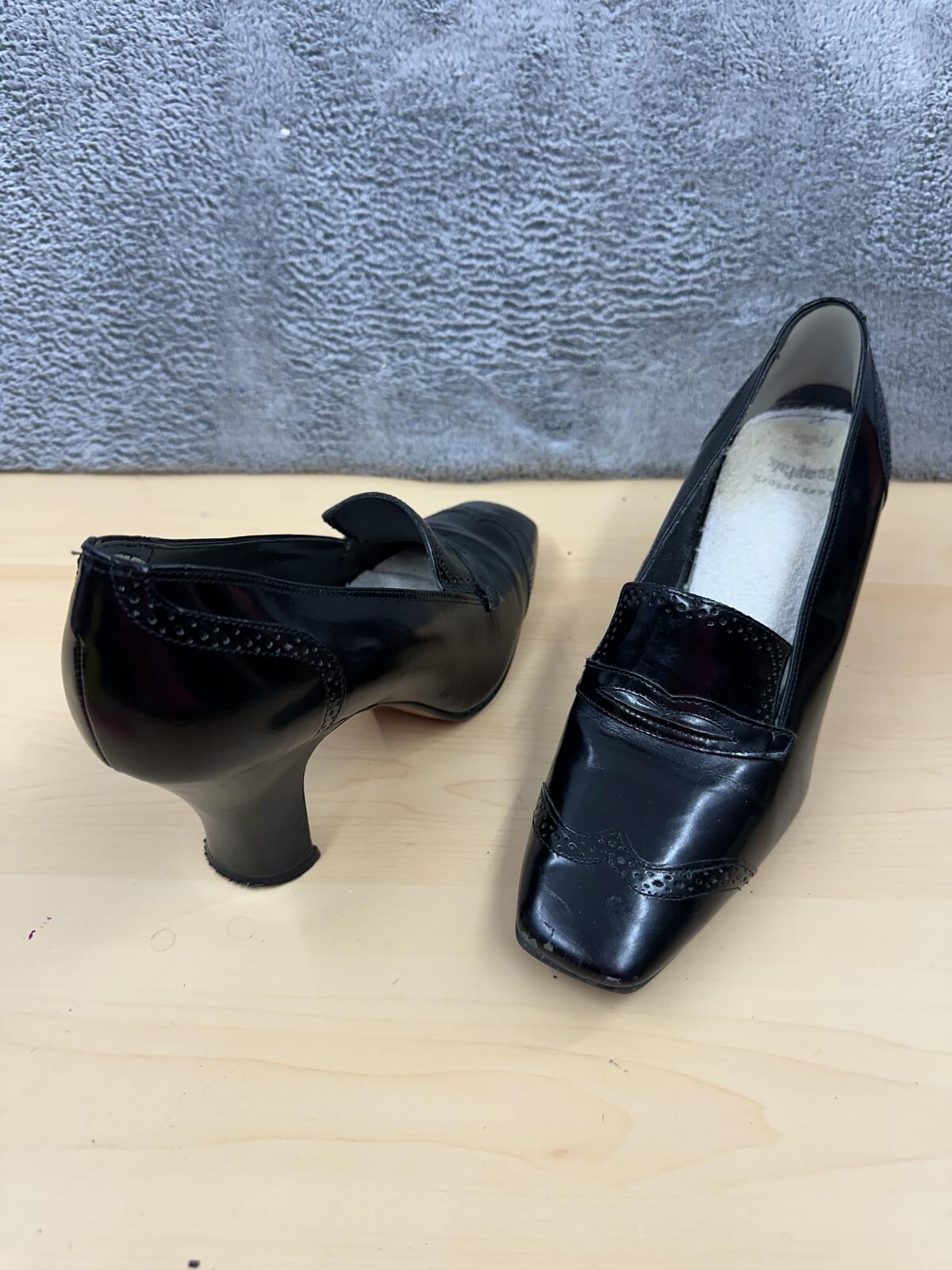 Black Patent Leather Block Heel Pumps Vintage Y2K Office Chic