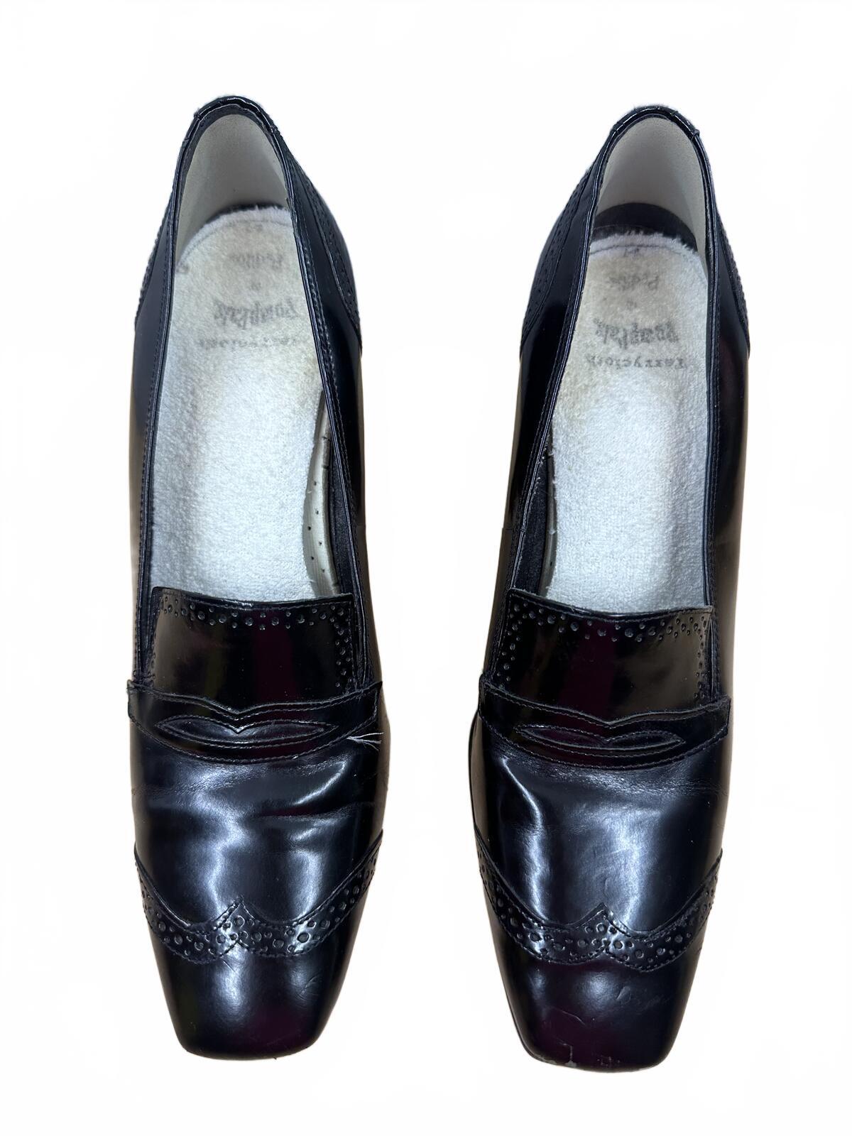 Black Patent Leather Block Heel Pumps Vintage Y2K Office Chic