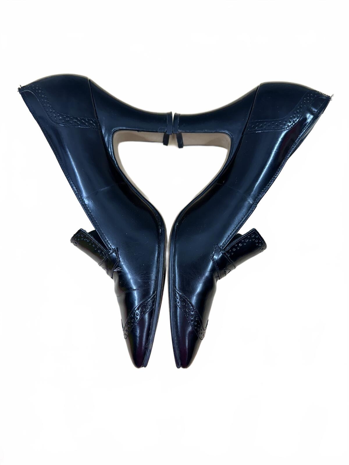 Black Patent Leather Block Heel Pumps Vintage Y2K Office Chic