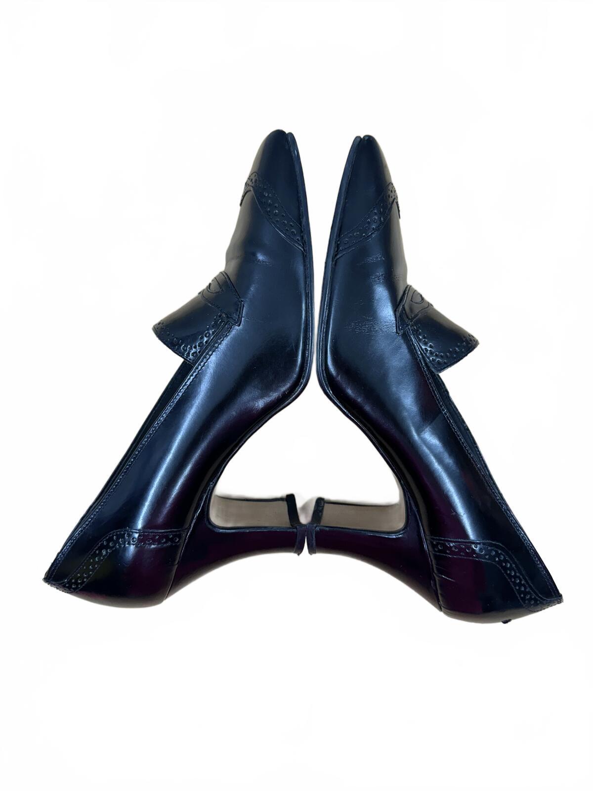 Black Patent Leather Block Heel Pumps Vintage Y2K Office Chic