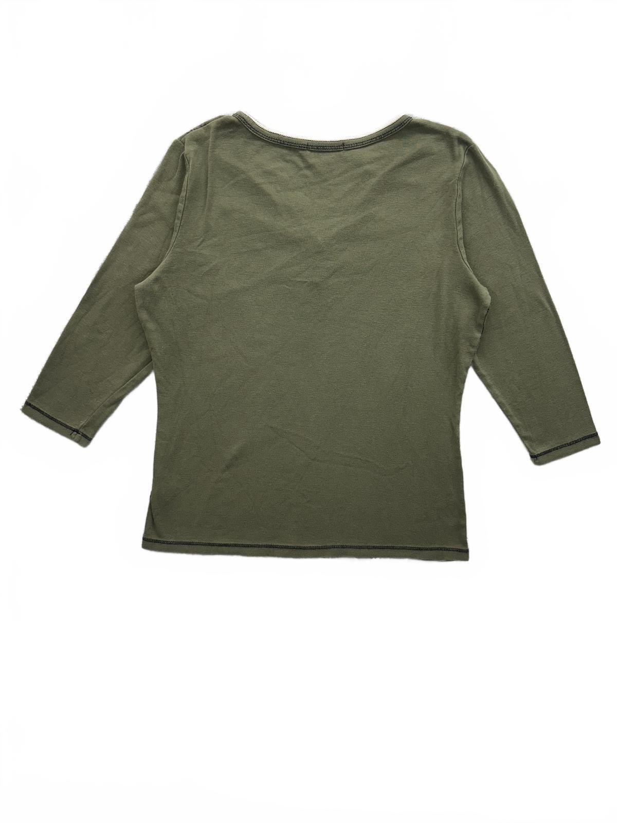 dressbarn Vintage Inspired Olive Green Ornate Print 3/4 Sleeve Top