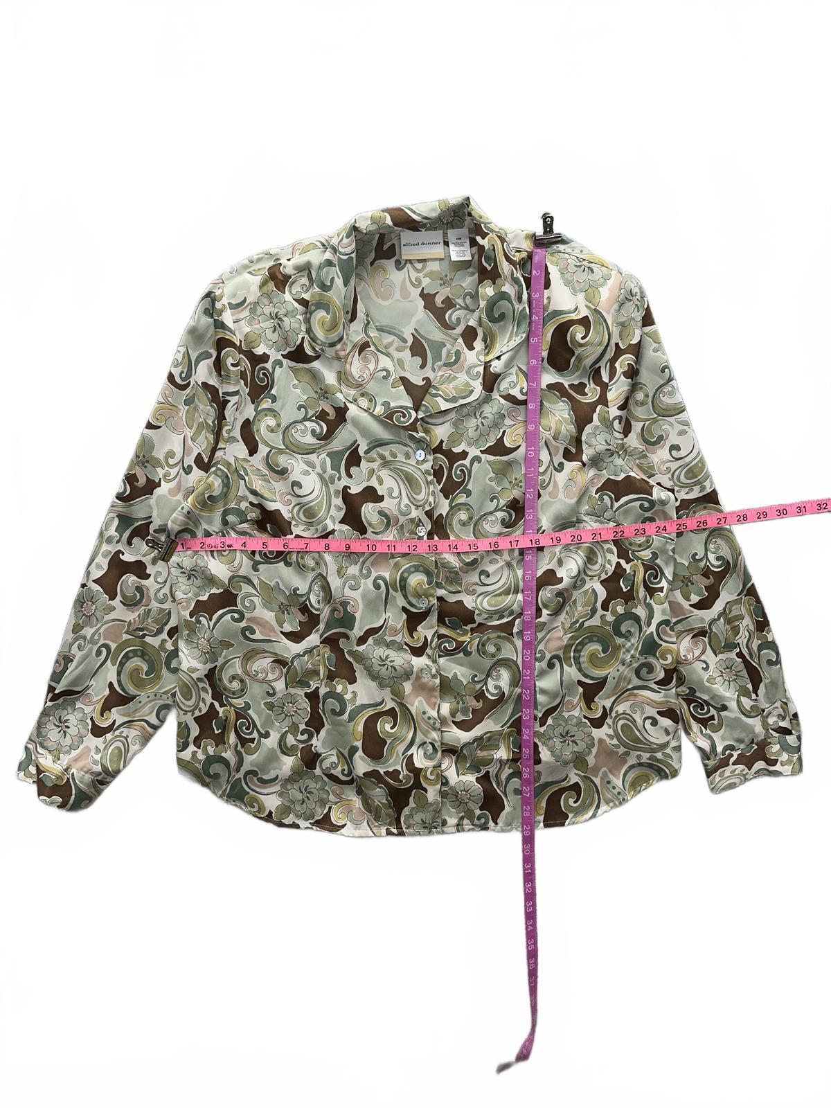 Alfred Dunner Vintage Satin Blouse in Green Brown Floral Paisley