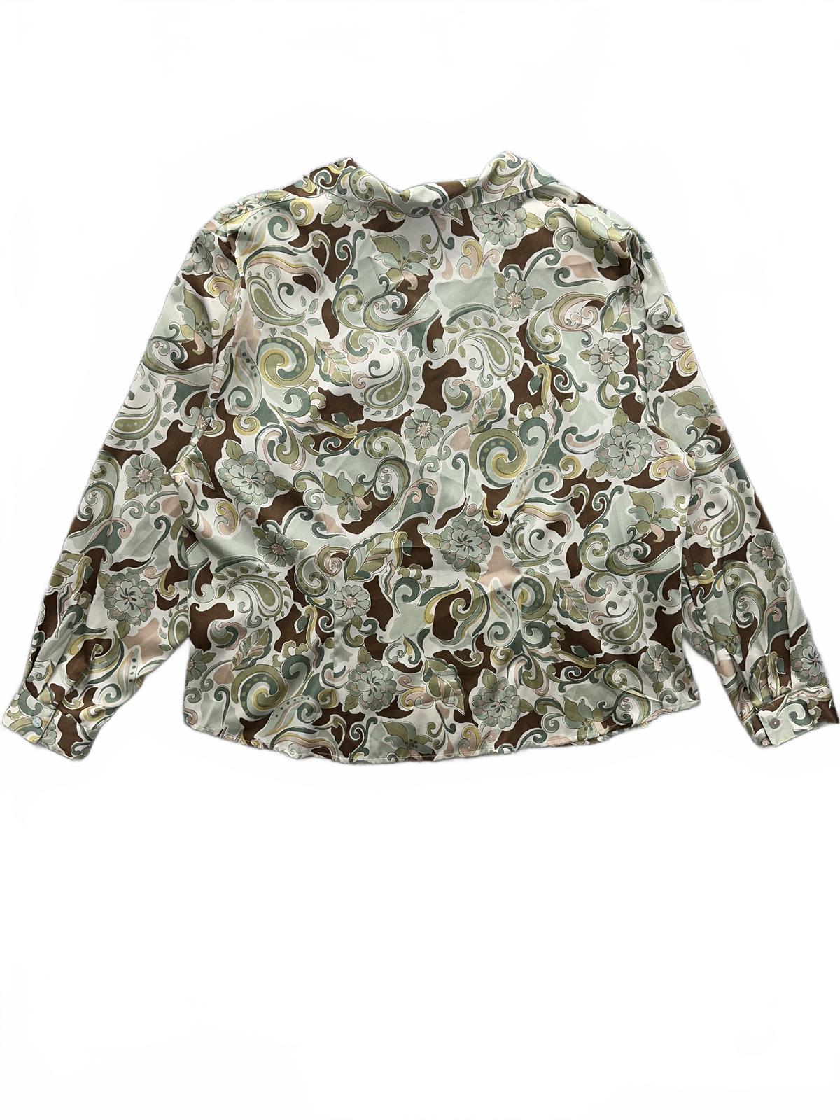 Alfred Dunner Vintage Satin Blouse in Green Brown Floral Paisley