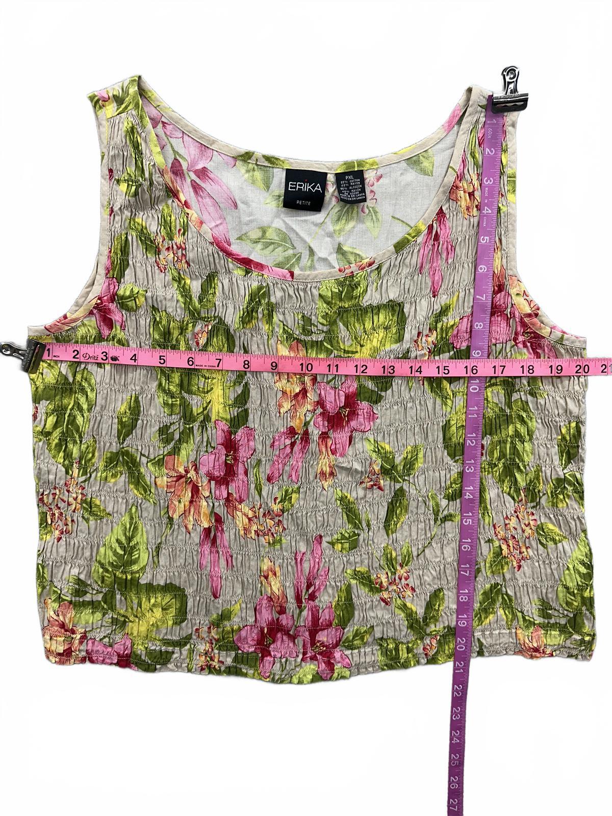 Erika Petite Floral Smocked Tank Top Cream Pink Lightweight Summer