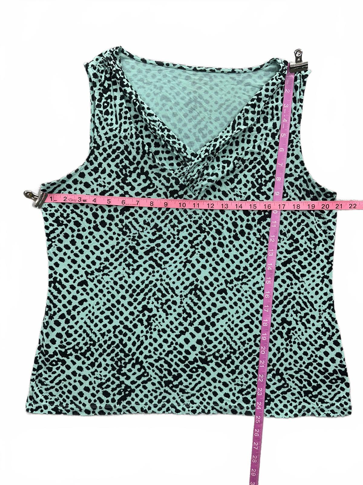 212 Collection Y2K Sleeveless Top Mint Black Spotted Draped Neckline