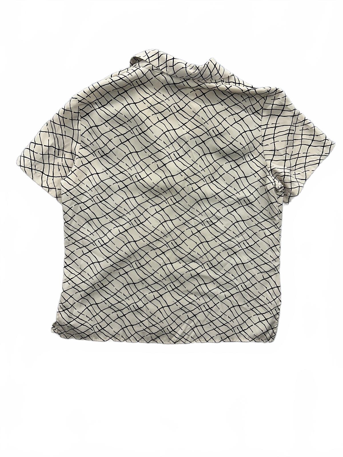 Notations Clothing Co. Vintage Inspired Beige and Black Abstract Grid Button Up