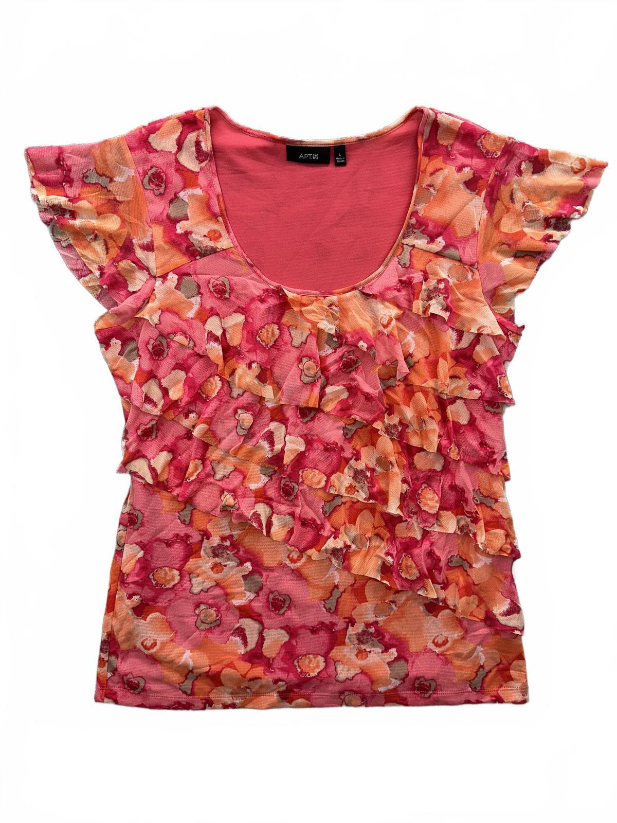 APT. 9 Floral Ruffle Top Pink Orange Spring Summer Feminine Casual Blouse