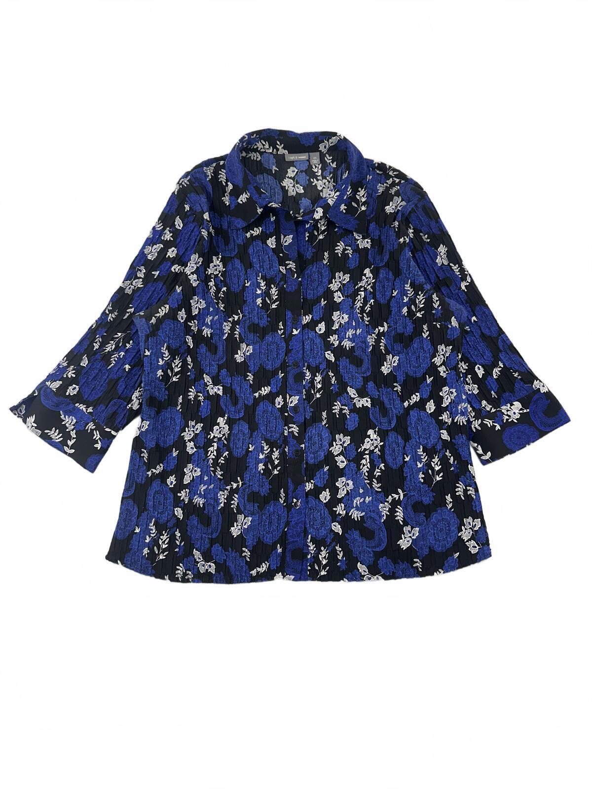 Apt. 9 Floral Print Button Up Blouse in Black Blue White Y2K Whimsigoth