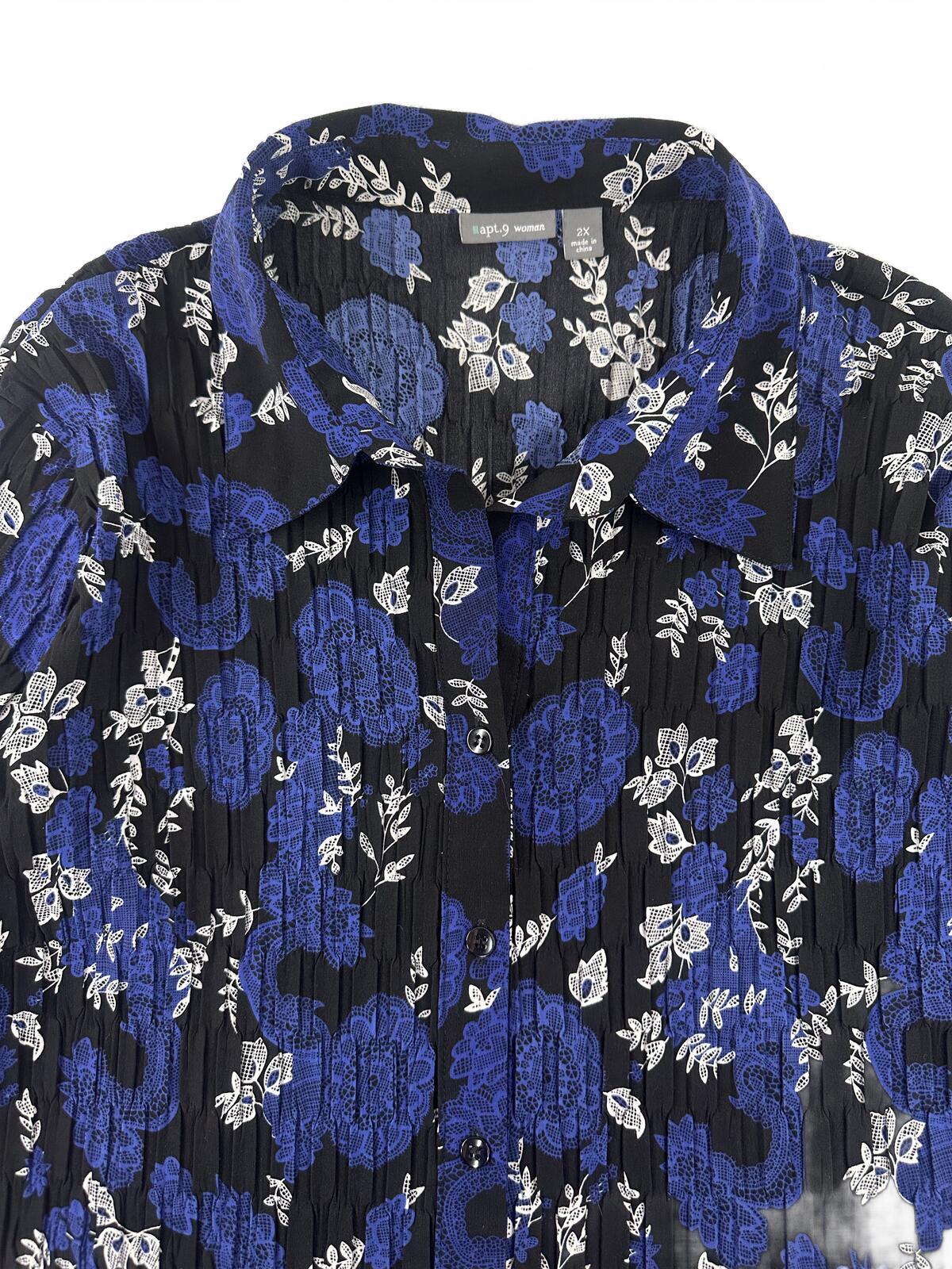 Apt. 9 Floral Print Button Up Blouse in Black Blue White Y2K Whimsigoth