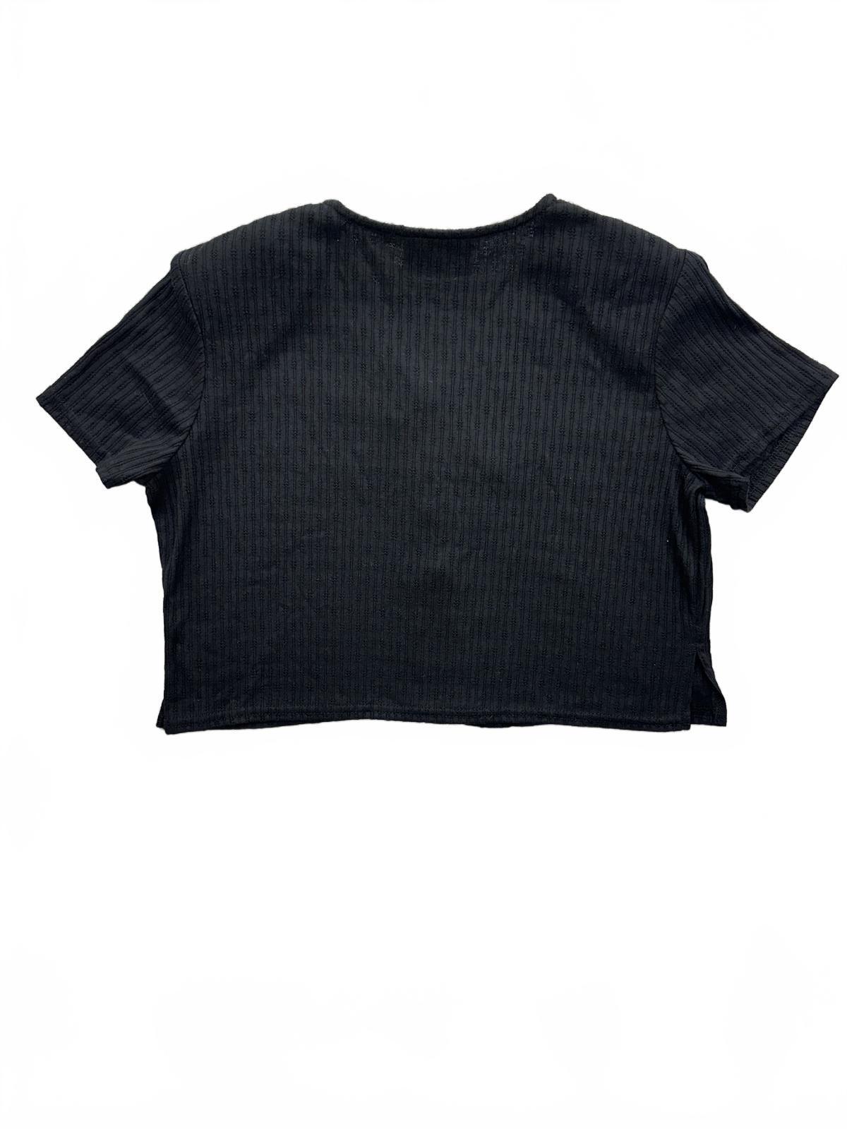 Caroline Wells Collection Petites Black Cropped Button Up Top with Gold Buttons