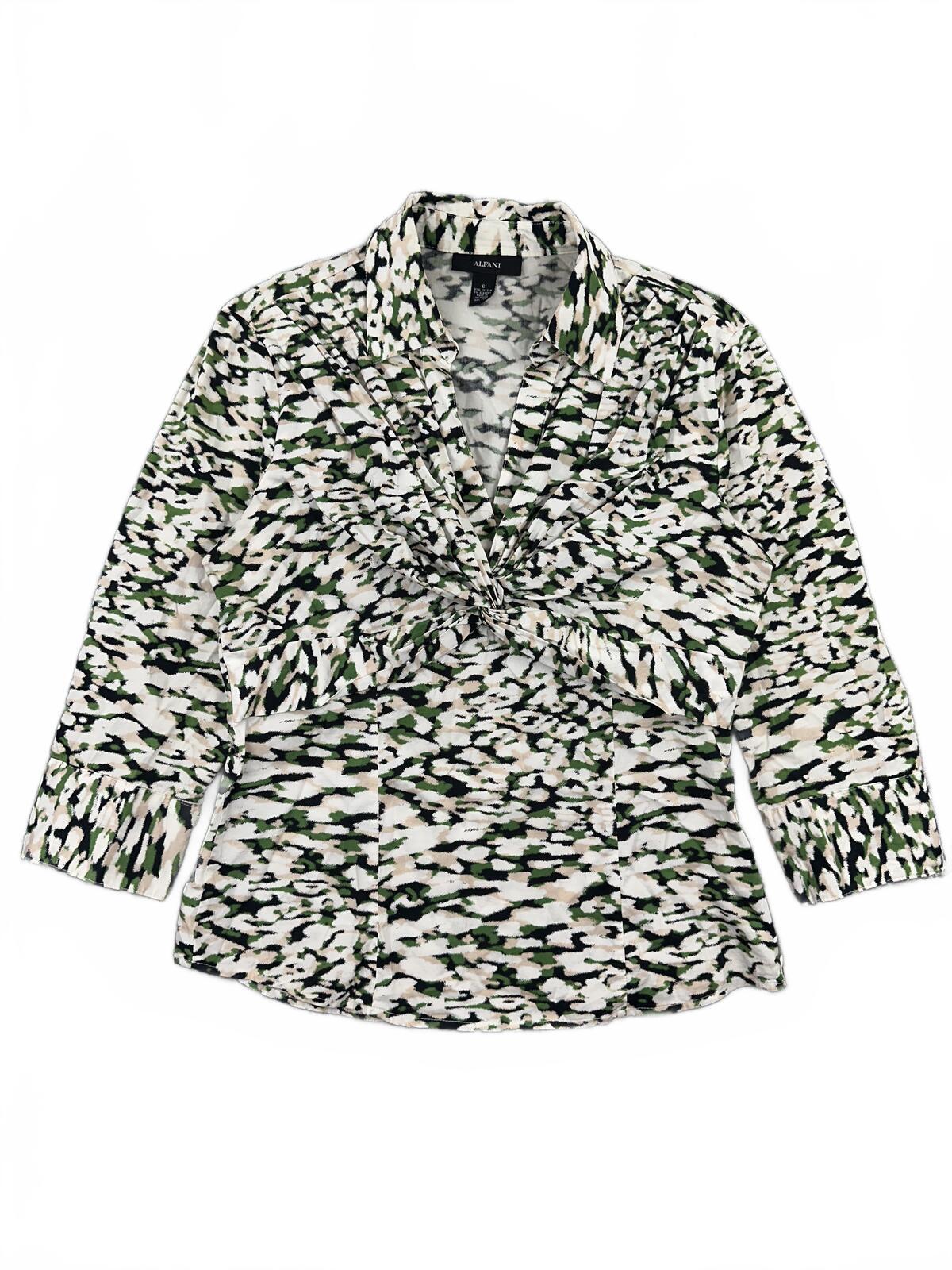 Alfani Twist Front Printed Stretch Blouse Y2K Retro Abstract Top