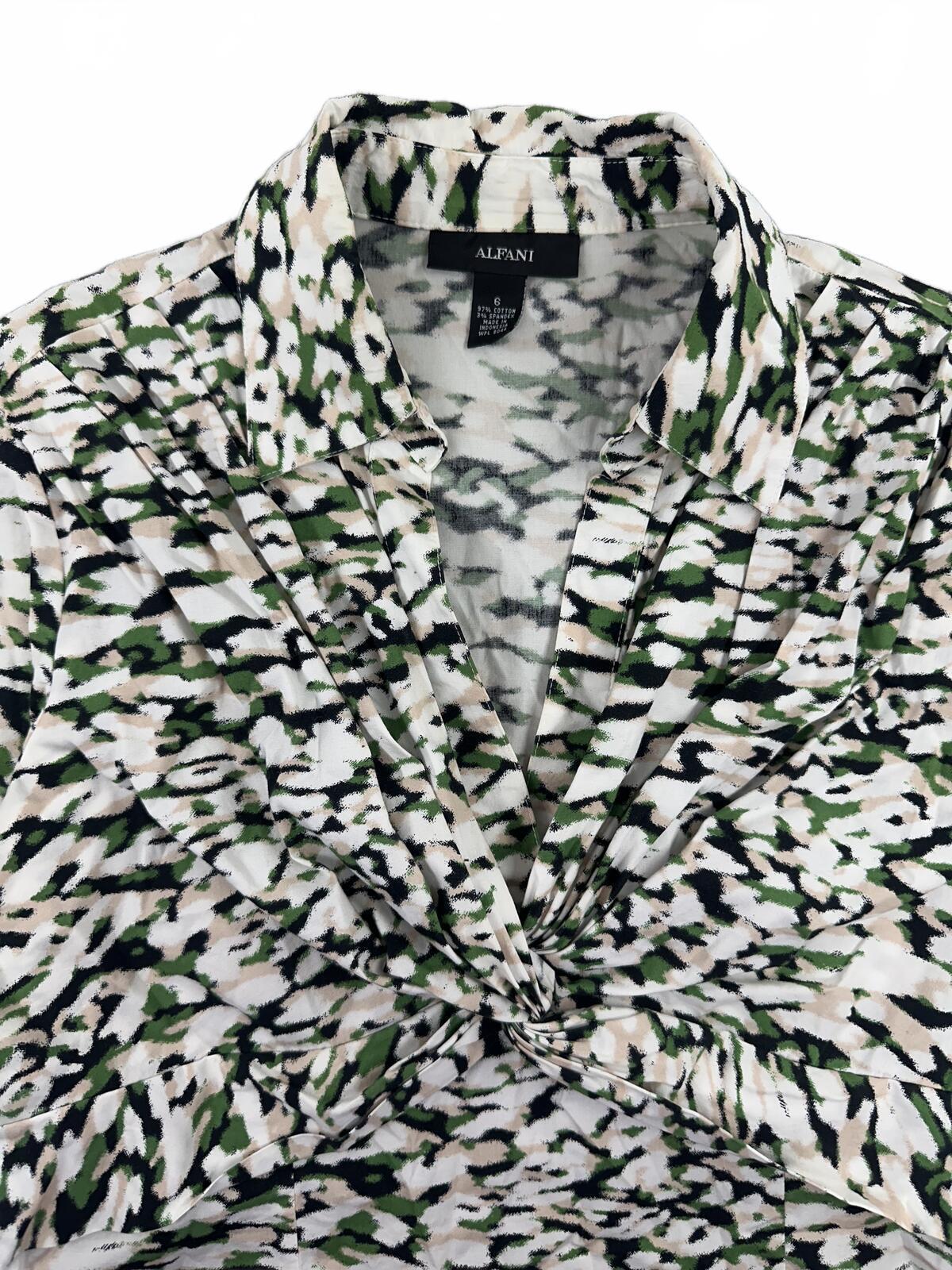 Alfani Twist Front Printed Stretch Blouse Y2K Retro Abstract Top