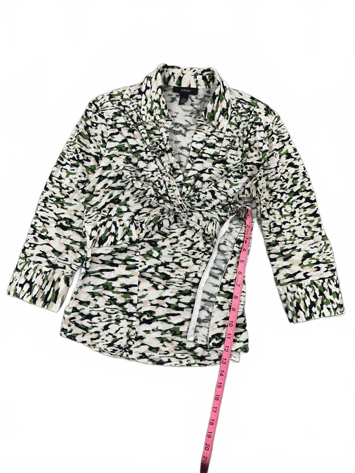 Alfani Twist Front Printed Stretch Blouse Y2K Retro Abstract Top