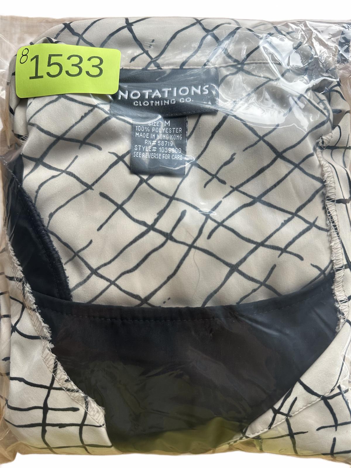 Notations Clothing Co. Vintage Inspired Beige and Black Abstract Grid Button Up