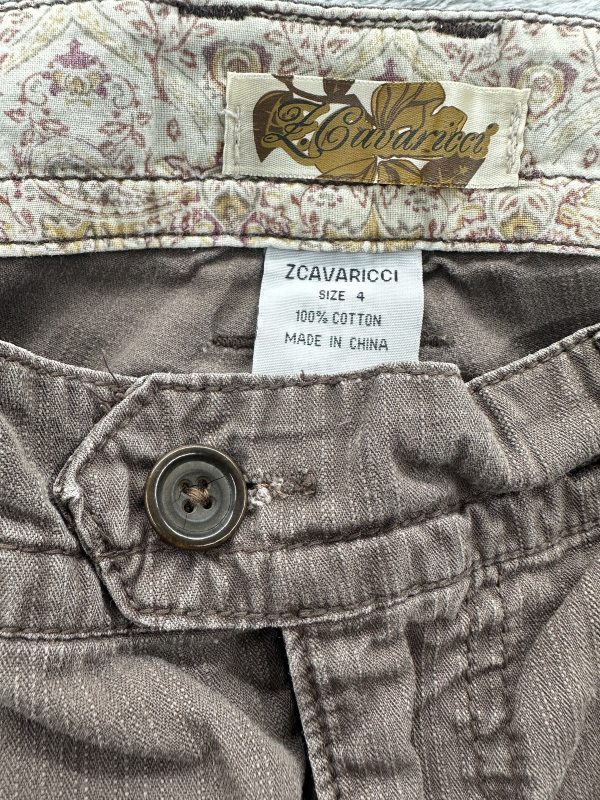 Z. Cavaricci Brown Capri Cargo Pants with Tie Details Cropped Pants