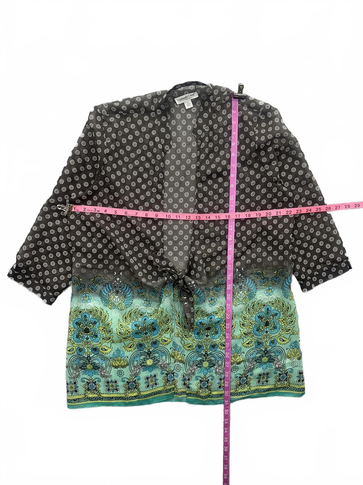Coldwater Creek Bohemian Sheer Kimono Jacket with Turquoise Floral Border