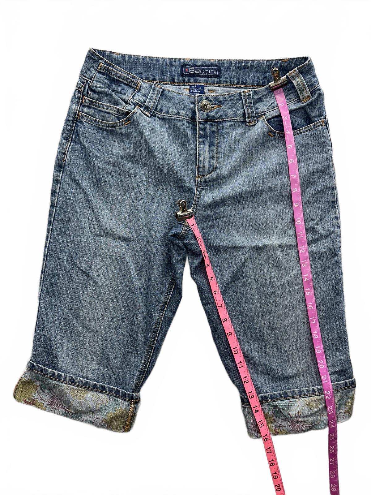 Baccini Light Wash Denim Bermuda Shorts with Floral Cuff Detail