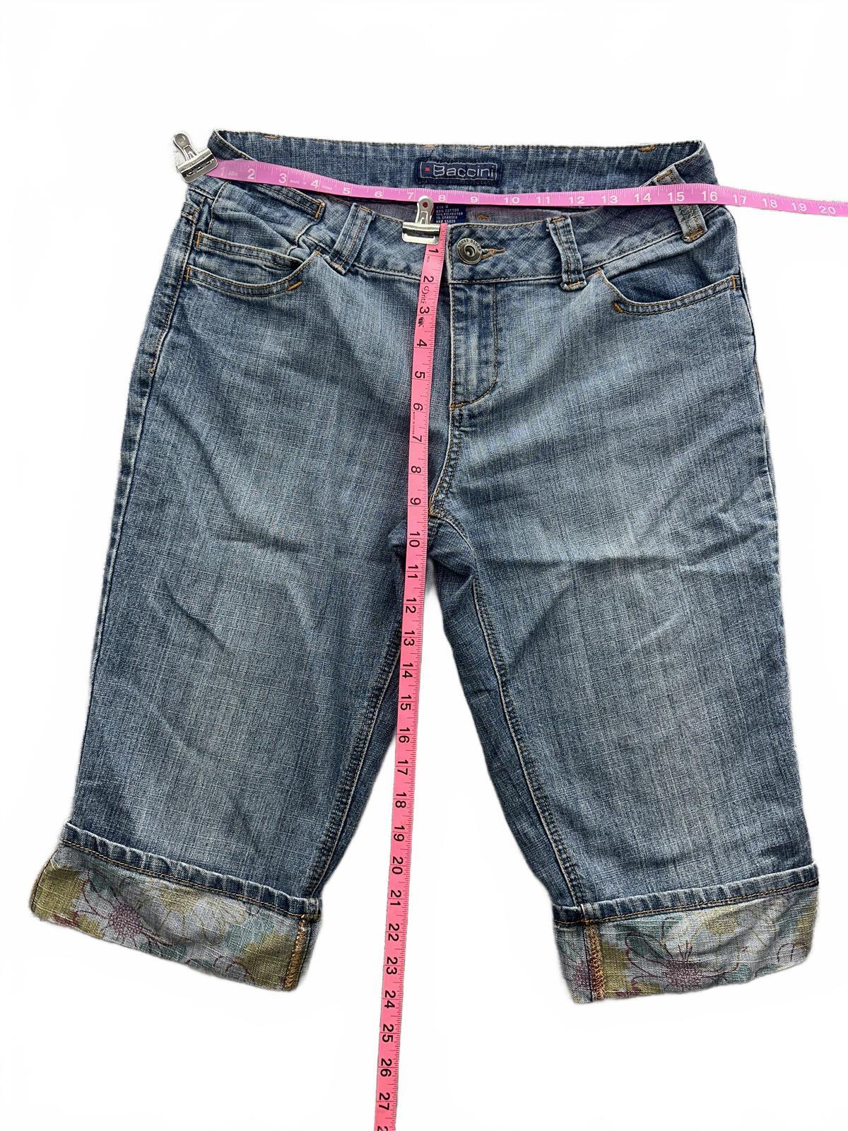 Baccini Light Wash Denim Bermuda Shorts with Floral Cuff Detail