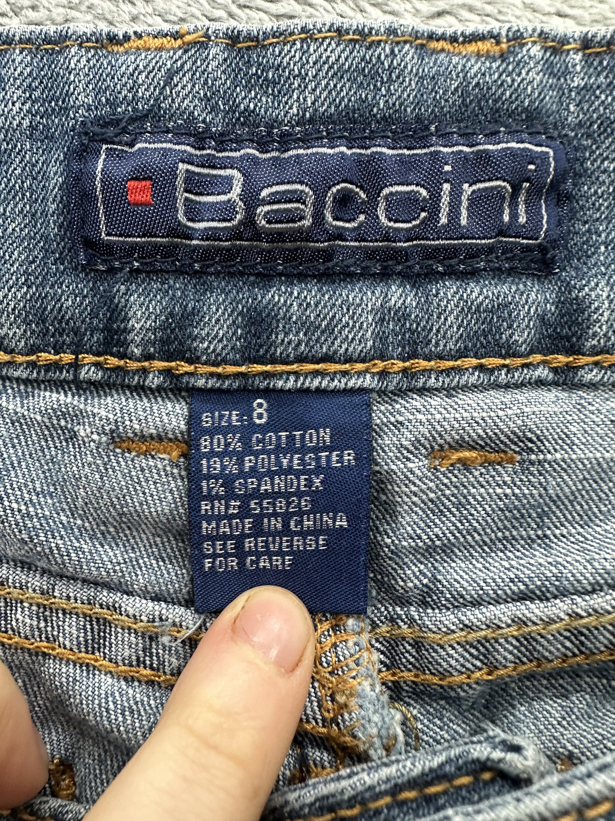 Baccini Light Wash Denim Bermuda Shorts with Floral Cuff Detail