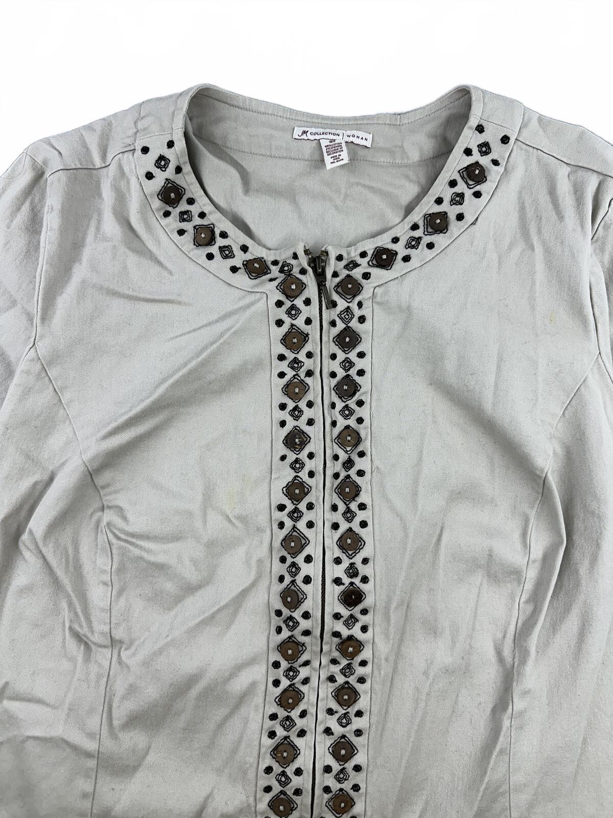 JM Collection Embellished Cream Tunic Top Boho Y2K Festival Style Blouse