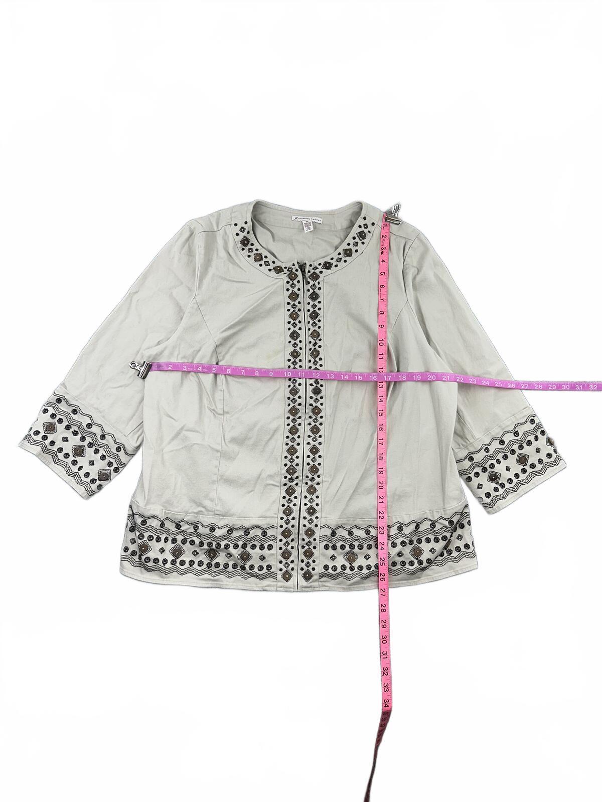 JM Collection Embellished Cream Tunic Top Boho Y2K Festival Style Blouse