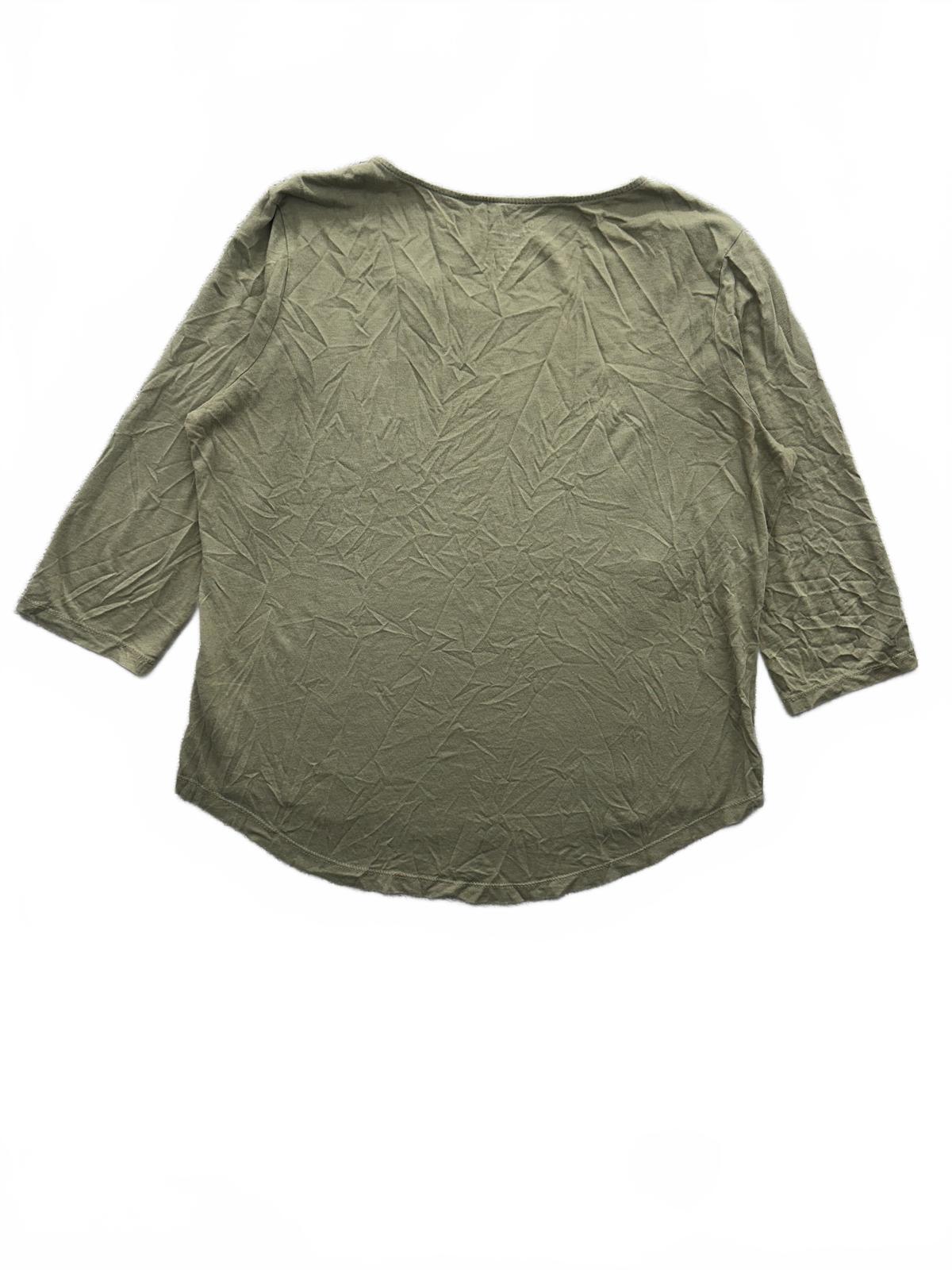 Chico's Olive Green Lace Trim Blouse Boho Chic Casual Top