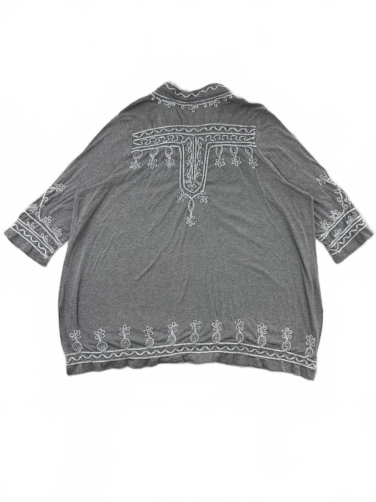 Catherines Gray Embroidered Boho Tunic Top Vintage Inspired Casual