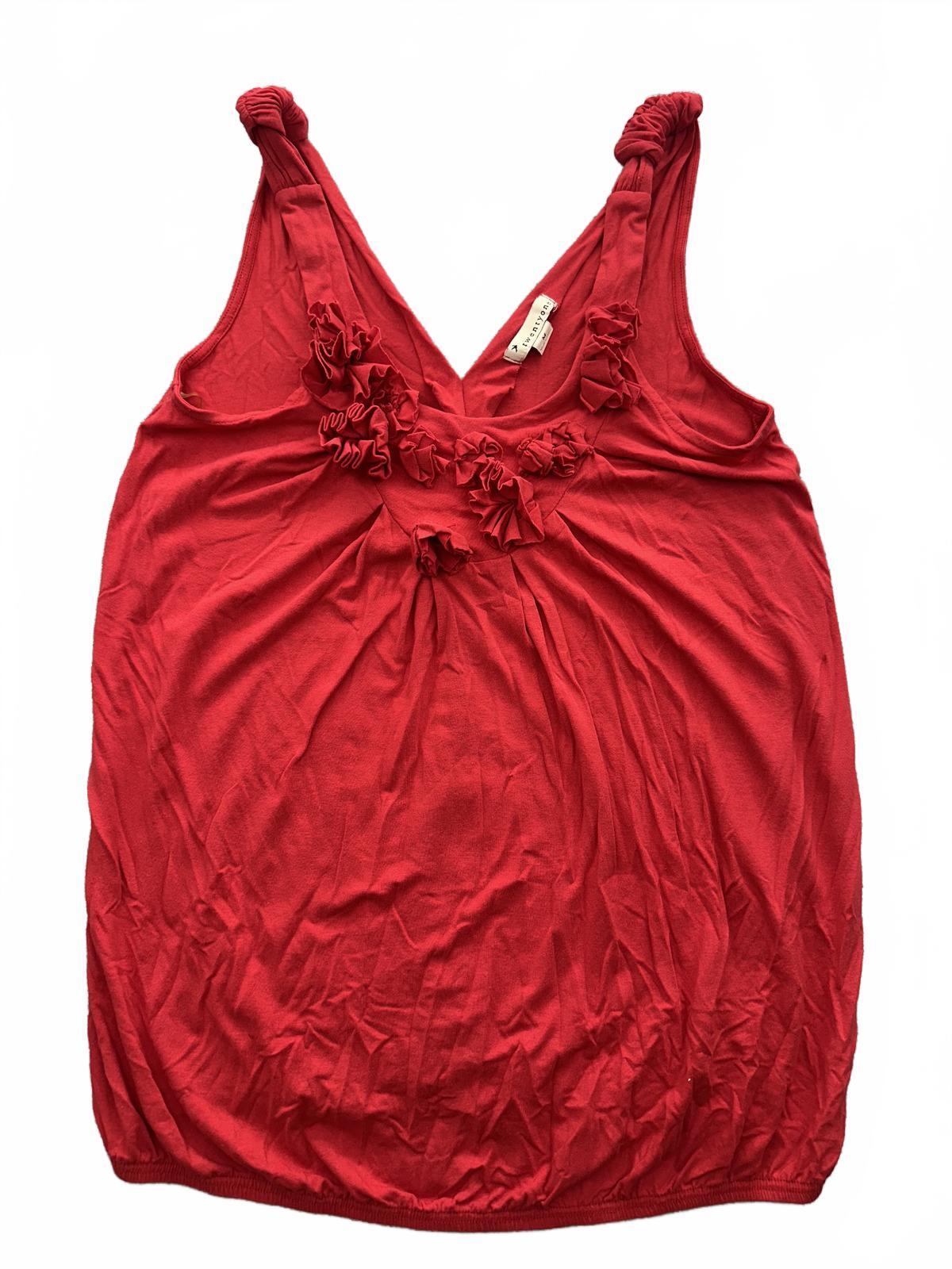 Twenty One Red Floral Ruffle Tank Top Boho Chic Summer Muscle Tee