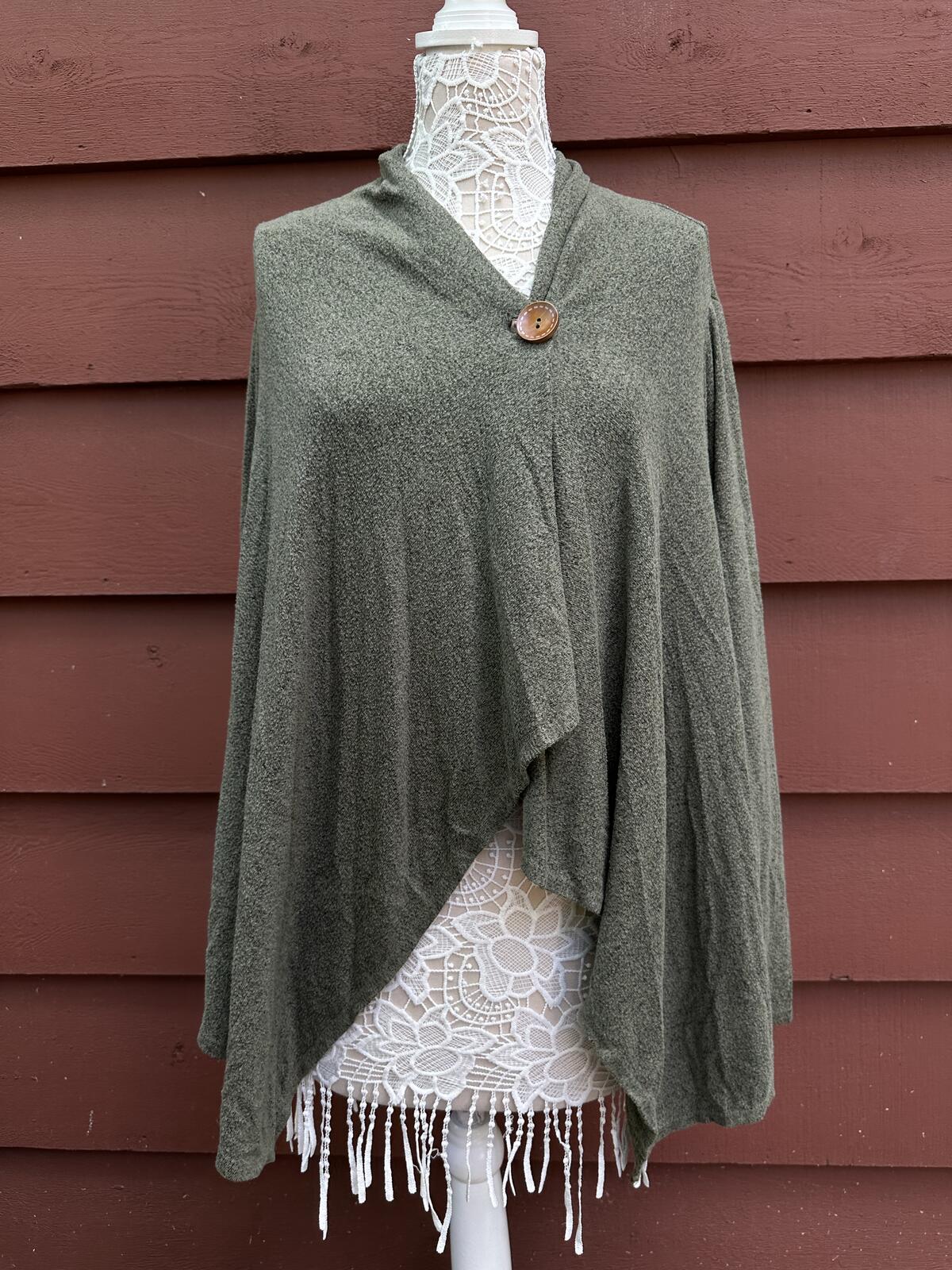 Bo Beau Olive Green Draped Cardigan Boho Fairycore Layered Knit