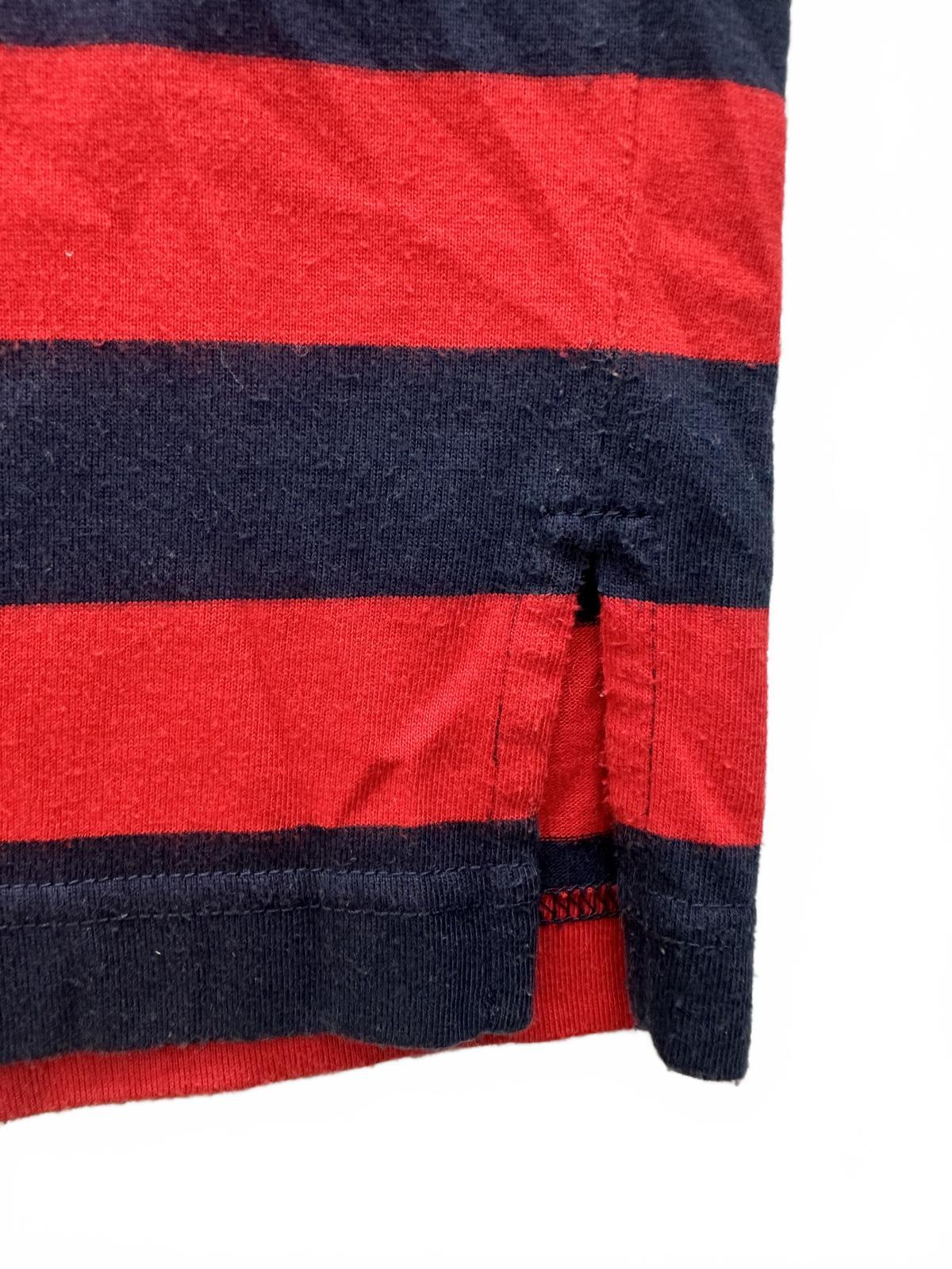 Studio Works Vintage Style Red and Navy Striped Polo Shirt with White Collar