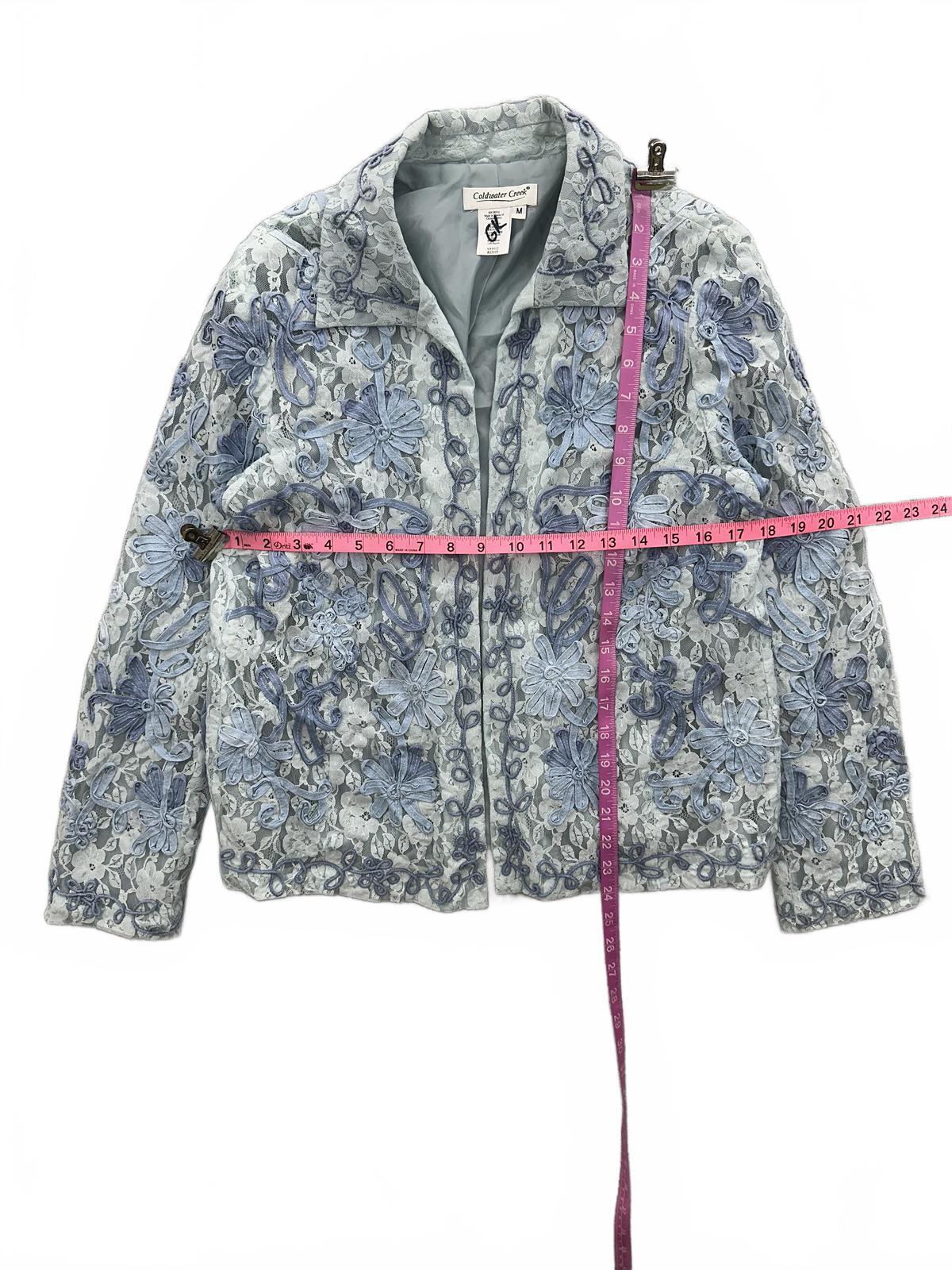 Coldwater Creek Embroidered Lace Jacket Light Blue Vintage Floral