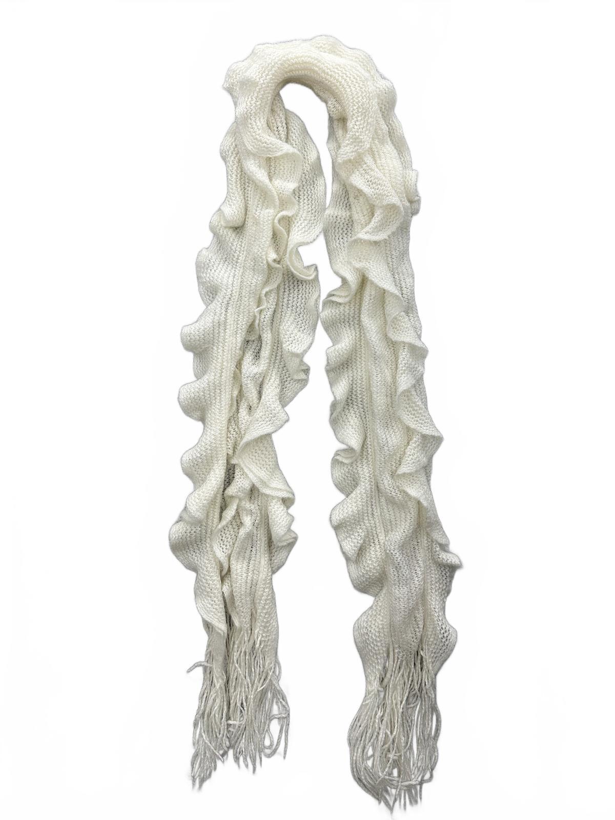 White Ruffle Knit Scarf Cozy Fairycore
