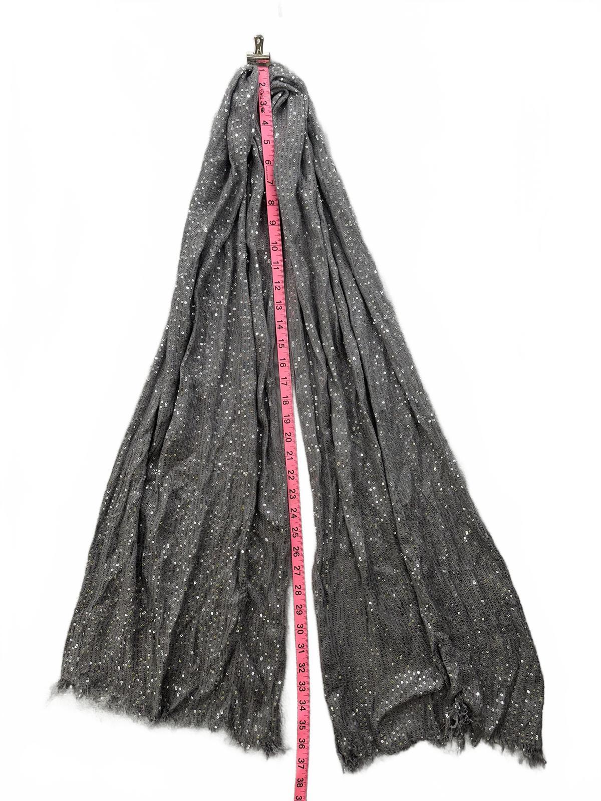 Gray Sequin Scarf Glamorous Sparkling Wrap with Fringe Edges