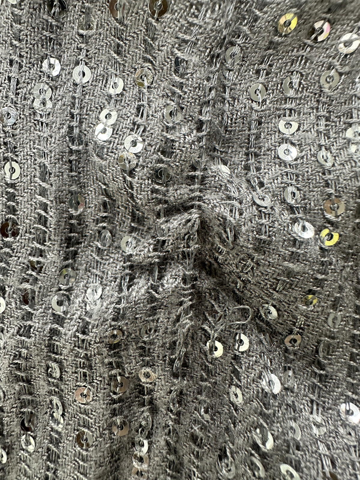 Gray Sequin Scarf Glamorous Sparkling Wrap with Fringe Edges