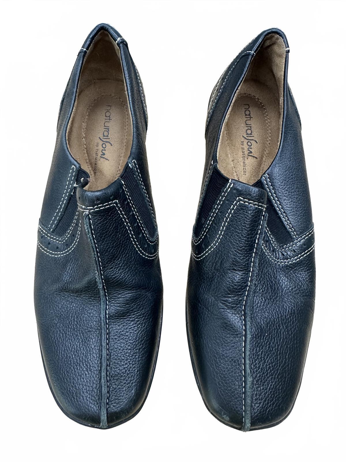 Natural Soul Black Leather Slip On Shoes Casual Loafers