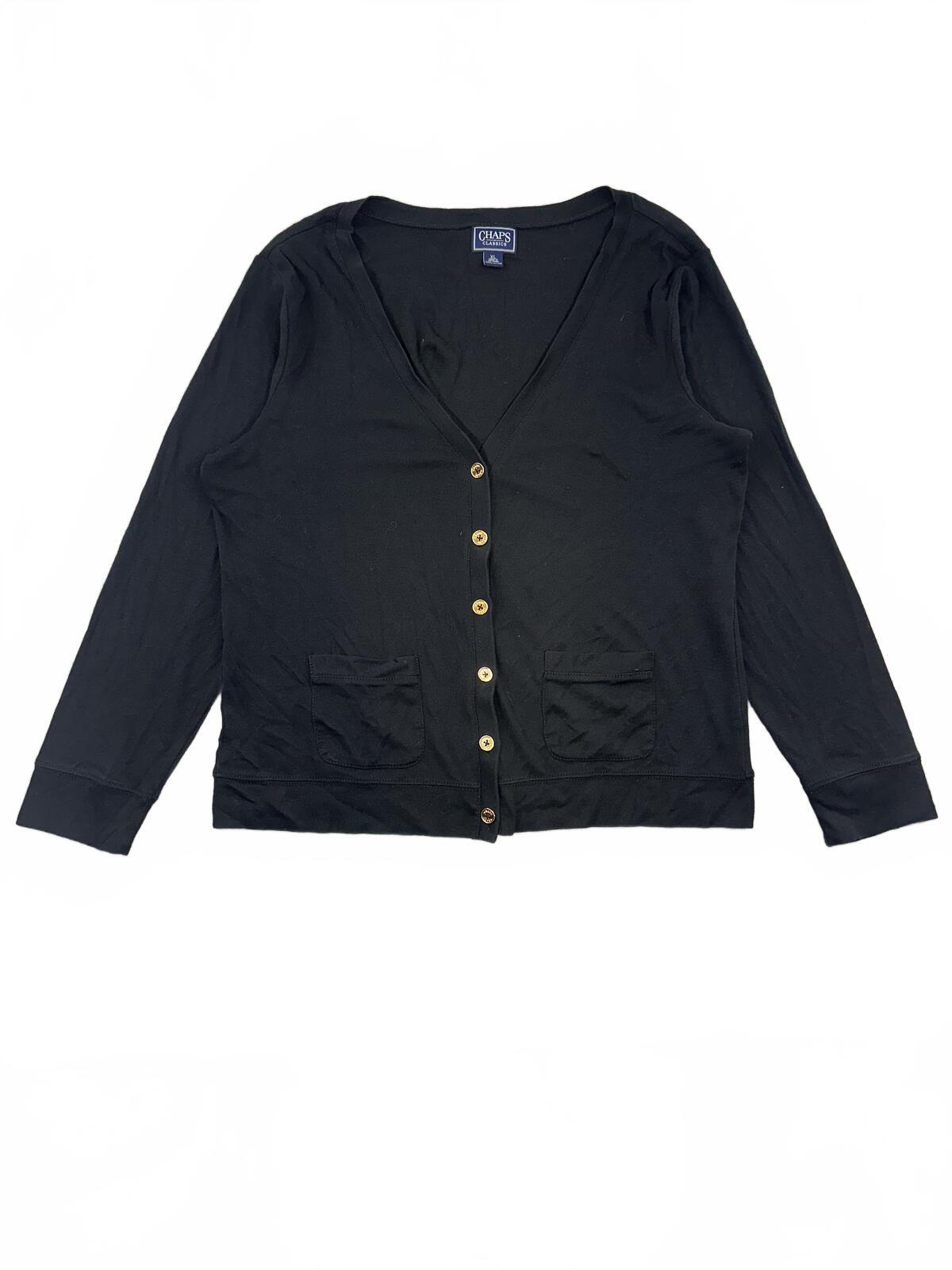 Chaps Classics Black Cotton Button Front Cardigan Minimalist Preppy Office