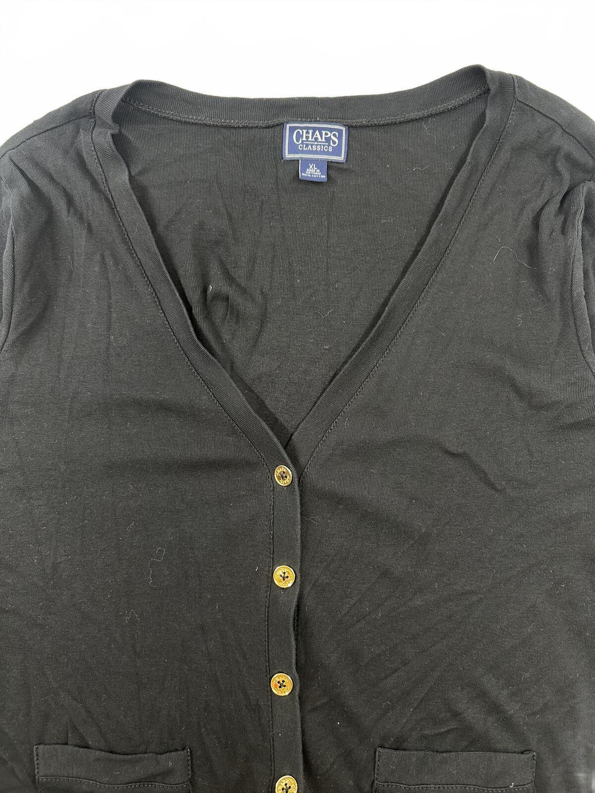Chaps Classics Black Cotton Button Front Cardigan Minimalist Preppy Office