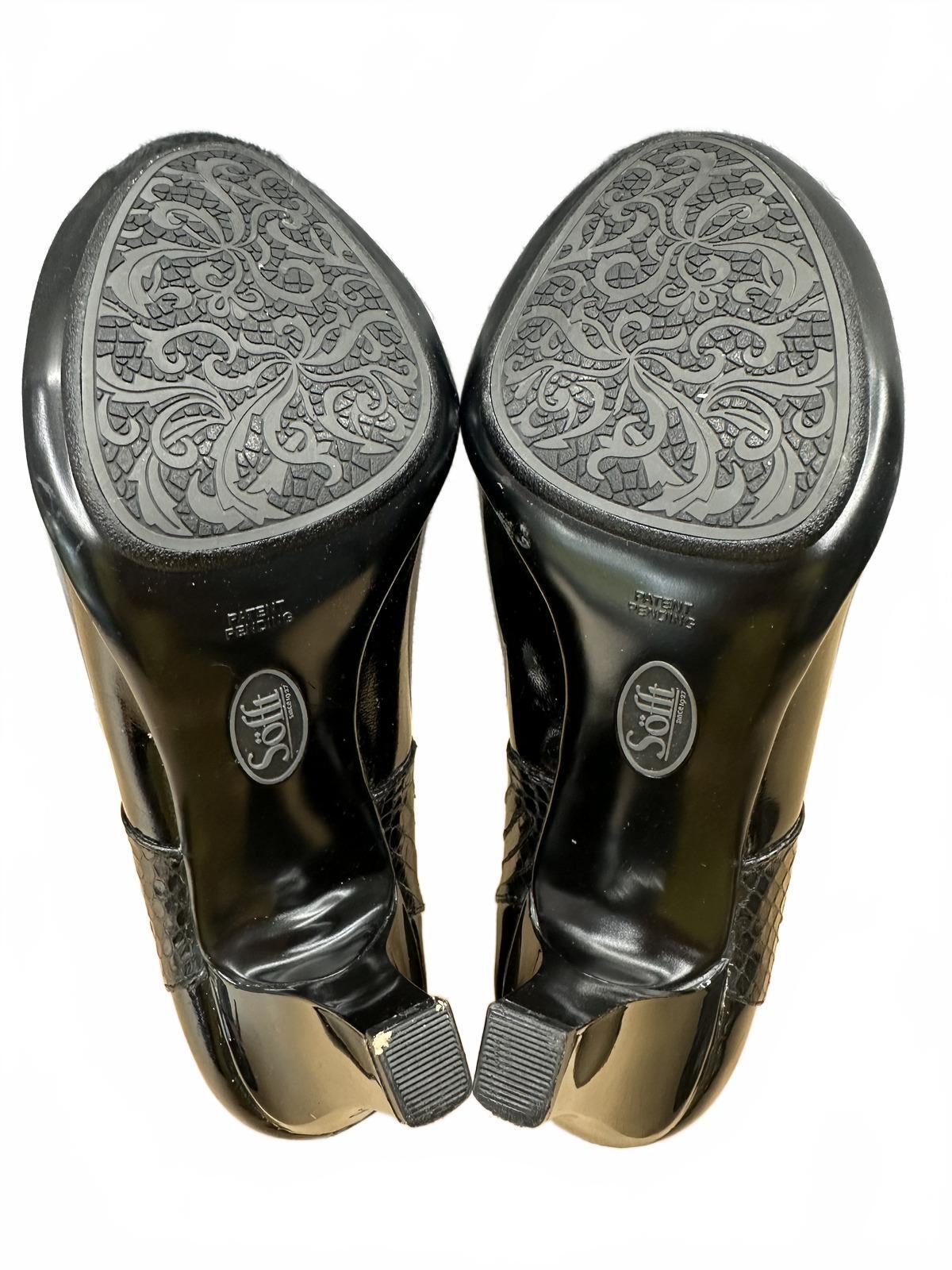 Söfft Black Patent Leather Peep Toe Heels with Croc Embossed Strap
