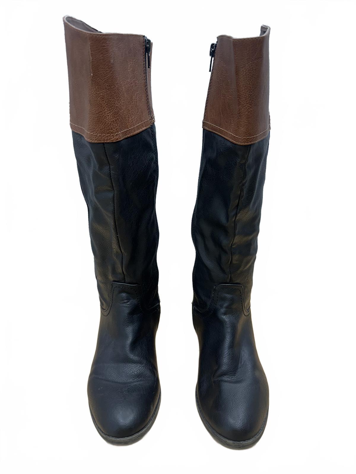 Faded Glory Two Tone Riding Boots Black Brown Synthetic Knee High Boots