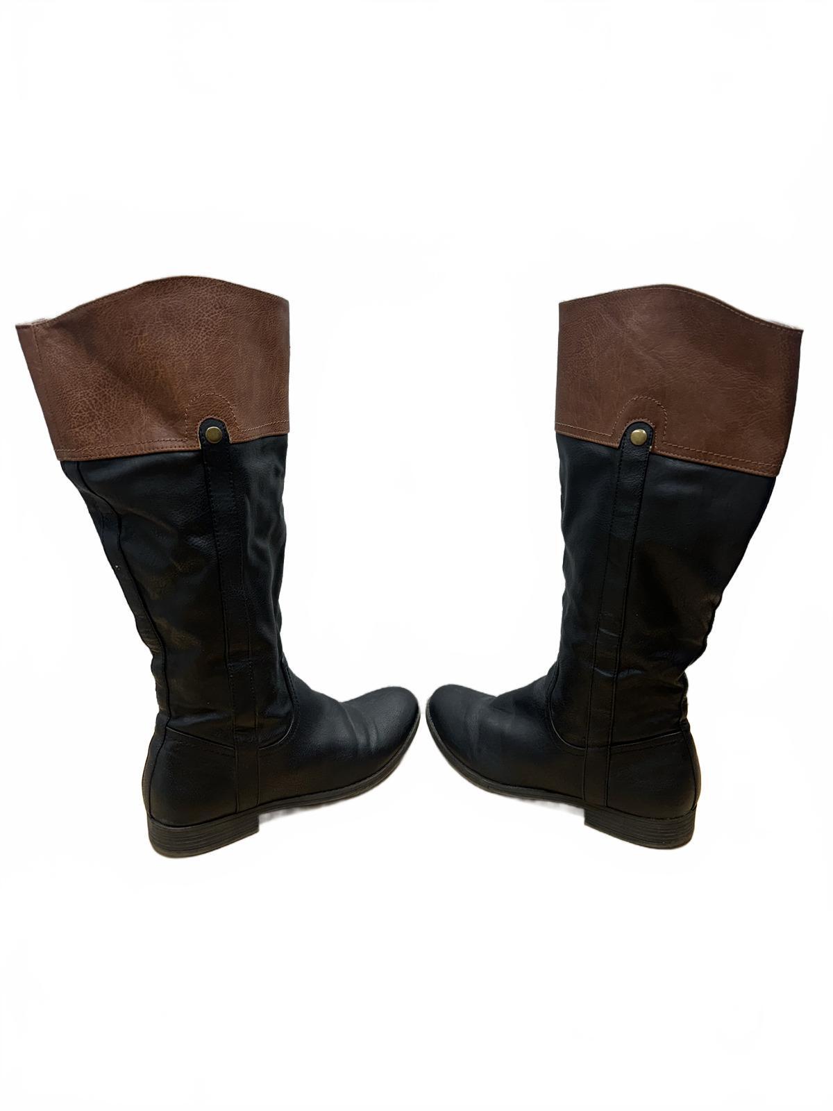 Faded Glory Two Tone Riding Boots Black Brown Synthetic Knee High Boots
