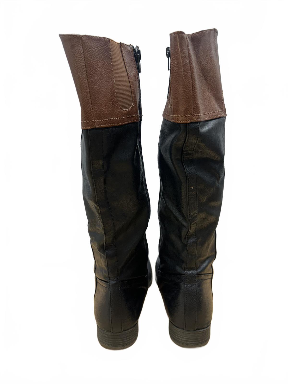 Faded Glory Two Tone Riding Boots Black Brown Synthetic Knee High Boots