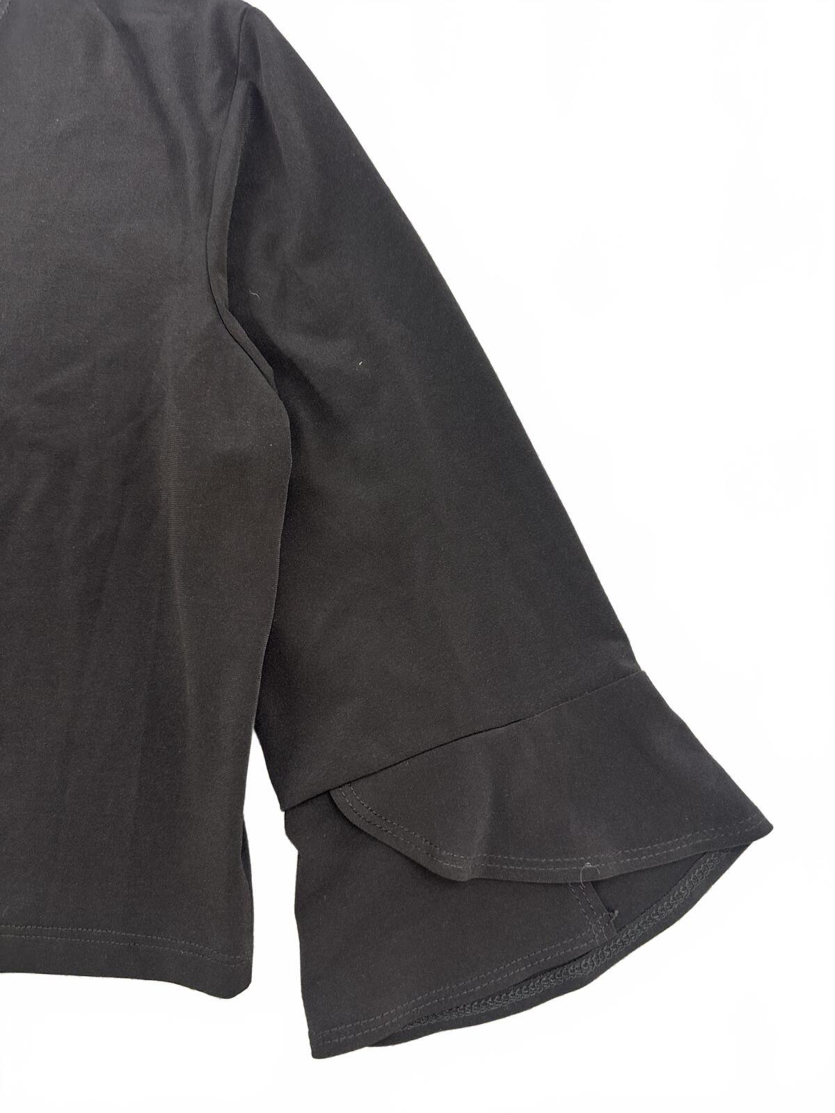 Clara Sunwoo Black Open Front Bolero Cardigan with Bell Sleeves Y2K Minimalist
